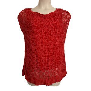 Jones Wear Net Lace Cap Sleeve Blouse Lined Size XL Red
